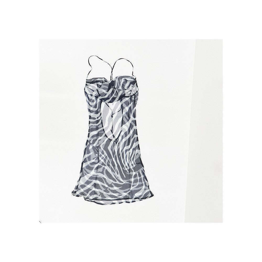 Reina Olga Zebra-Striped Silk Carioca Short Dress